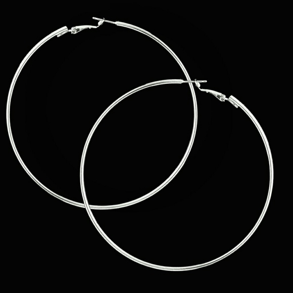 Oversized silver hoop earrings 4" - Picture 2 of 3